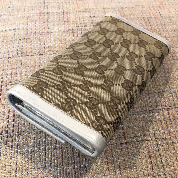 GUCCI GG Full Length Canvas & Silver Gold Leather Wallet GG Clasp - Picture 7 of 17